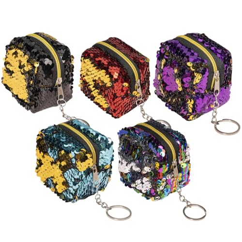VALICLUD 5 Stück Teiliges Mini Geldbörsen mit Farbigen Pailletten Tragbare Kleine Würfel münztaschen für Damen Leicht Langlebig mit Praktischem Reißverschluss für Schnellen Zugriff von VALICLUD