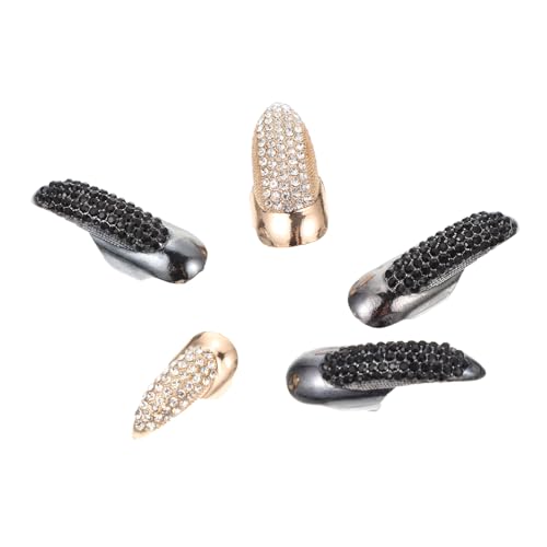 VALICLUD 5 Stück Teiliges Punk Finger Joint Ring mit Strass Lange Fingernägel Dekoration Stilvolle Schwarze und Goldene Knöchelringe für Frauen Auffälliger Schmuck für Alltag und Party von VALICLUD