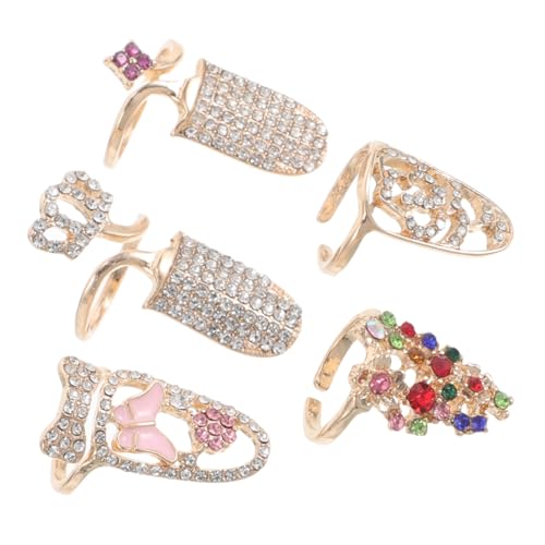 VALICLUD 5 Stück Teiliges Strass Fingernagelringe mit Schmetterlingsförmigem Hohlmuster Verstellbare Öffnung Modische Nagel Schmuckanhänger für Damen Langlebig und Elegant Vielseitig von VALICLUD