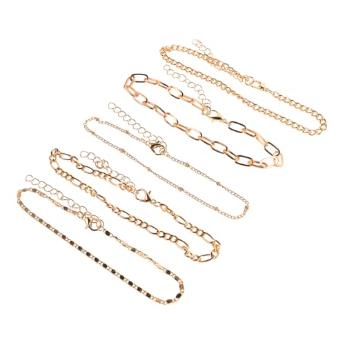 VALICLUD 5 Stück Teiliges Verstellbares Fußkettchen Set aus Robustem Metall Vintage Stil Goldfarbene Fußketten mit Einstellbarer Passend für Damen und Mädchen für Strand und Party von VALICLUD