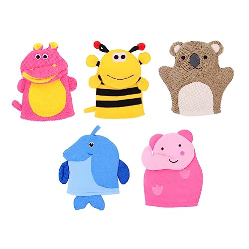 VALICLUD 5stücke Pack Junge Mädchen Waschlappen in Niedlichem Tierdesign Exfolierende Bad-handschuhe Für Sanfte Reinigung Umweltfreundliches Material Für Elterliche Bindung Beim Baden von VALICLUD