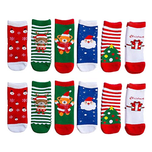 VALICLUD 6 Paare Baby Kleinkind Kinder Weihnachtssocken Cartoon Weihnachtsferien Winter Warme Baumwollsocken für 4-6 Jahre Alt von VALICLUD