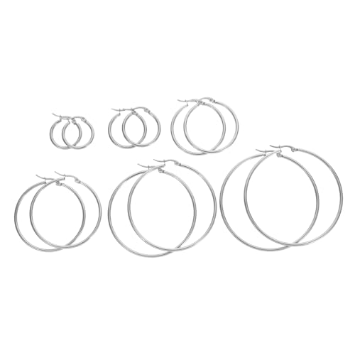 VALICLUD 6paare Große Runde Ohrringe Für Damen Modische Creolen Im Punk-stil Auffällige Statement-ohrringe Für Partys Musikfestivals Und Alltag Titanstahl Verfärbungsfrei von VALICLUD