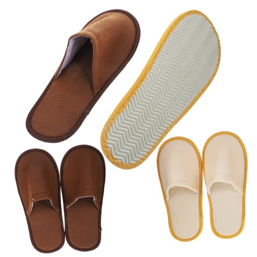 VALICLUD 6 Paare Einweg Hausschuhe aus Weichem Fleece Dicke Hausschuhe in Braun und Beige Komfortable Gästehausschuhe für Hotel Reise Zuhause Einsetzbar von VALICLUD
