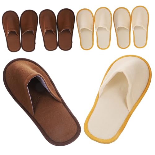 VALICLUD 6 Paare Einweg Slipper aus Weichem Korallenfleece Bequeme Atmungsaktive Hausschuhe für Reise Hotel Spa Gäste mit Dickem Sohlen Design in Braun und Beige von VALICLUD