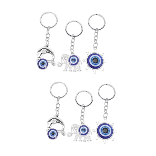 VALICLUD 6stücke Türkischer Böser Blick Schlüsselanhänger Set Teilig Delfin Elefant Steuerrad Schutzamulett Als Schlüsselbund Oder Taschenanhänger Leicht Handlich von VALICLUD