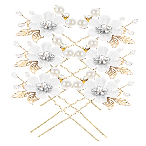 VALICLUD 6 Stck. Perlenhaargabel Marine Schmuck Für Die Zukünftige Braut Heiraten Bobby Form Braut- Einfach Blumen- Sei Braut Haarnadel Juwelenbesetzt Hochzeit Weiß Stoff von VALICLUD