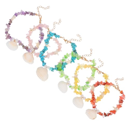 VALICLUD 6 Stück Boho Fußkettchen Damen Verstellbar mit Muscheln und Naturstein Bunte Perlen Strand Schmuck Tropisch Handgefertigt Modisch für Teenager und Sommerurlaub von VALICLUD