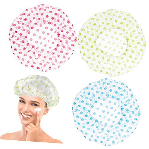 VALICLUD 6 Stück Duschhauben Damen mit Elastischem Band Dicke Wasserdichte Badekappen mit Farbigem Punkten Wiederverwendbare Shower Caps für Haare Schlafmütze Make Up und von VALICLUD