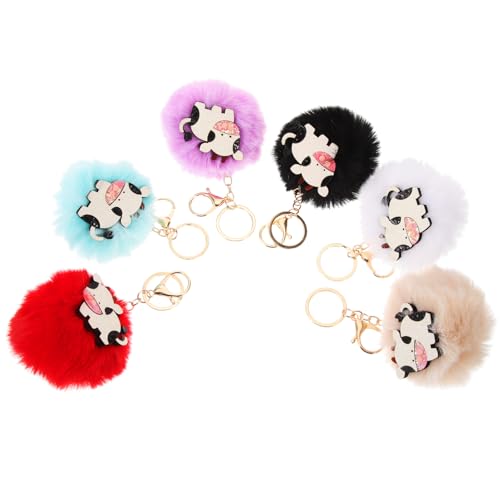 VALICLUD 6stücke Kuscheltier Schlüsselanhänger Mit Plüschball Cow Shape Anhänger Für Taschen Schlüssel Süße Design Für Frauen Mädchen Und Rot Schwarz Blau von VALICLUD