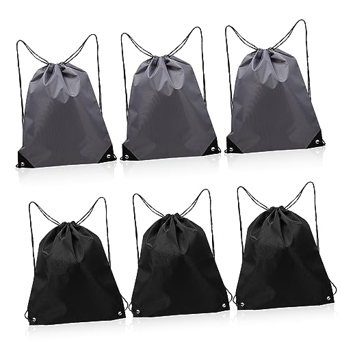 VALICLUD 6 Stück Kordelzug Rucksäcke Für Männer Und Frauen Sport Rucksack Mit Kordelzug Für Fitness Reisen Camping Schule Grau Und Schwarz von VALICLUD