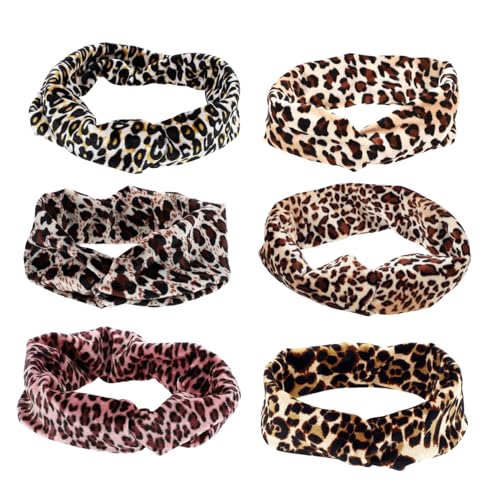 VALICLUD 6 Stück Leopardenmuster Stirnbänder Damen Elastische Atmungsaktive Sport Schweißbänder mit Knoten Design Multifunktionale Fitness und Lauf Headbands für Yoga und Alltag von VALICLUD