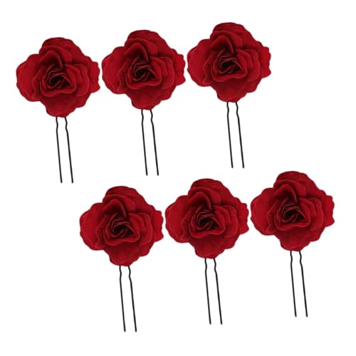 VALICLUD 6 Stück Rosafarbene Haarnadel Brautaccessoires Braut Haarstock Rosen Haarschmuck Für Frauen Hochzeit Hochzeitshaar Brautjungfern Haarspangen Stiegen Led Stoff Rot von VALICLUD