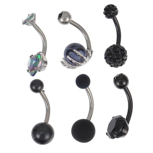 VALICLUD 6 Stück Teiliges Bauchnabelpiercing aus Komfortable und Nabelringe in Schwarzem Farbton Korrosionsbeständig Langlebig und Widerstandsfähig für Damen Schmuck Accessoire von VALICLUD