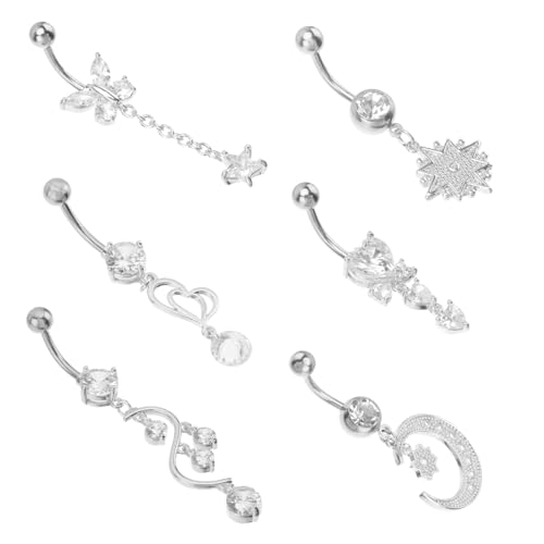 VALICLUD 6 Stück Teiliges Bauchnabelpiercing aus mit Zirkonia Langlebiger Rostfreier Damen Nabelring Modischer Körperschmuck für Frauen Elegantes für Piercing von VALICLUD