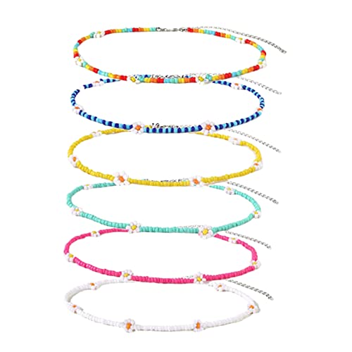 VALICLUD 6 Stück Teiliges Bunte Perlen Halsketten für Damen Leichte Boho Choker mit Blumenmuster Modisch und Vielseitig für Alltag Festival und Strand Elegantes Schmuck für Frauen und von VALICLUD