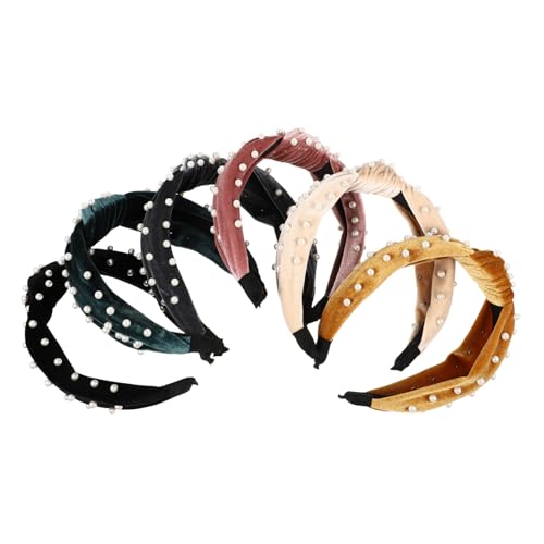 VALICLUD 6 Stück Teiliges Damen Haarband mit Kunststoff perlen Weiche Flanell stirnbänder in Schwarz Rosa Gold und Grün Modischer Haarschmuck für Alltag Party und Festliche Anlässe von VALICLUD