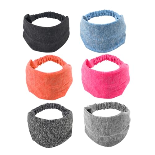VALICLUD 6 Stück Teiliges Damen Stirnband Elastisch Rutschfest Haarbänder für Yoga Laufen Fitness in Schwarz Fluoreszenz Orange Silber Blau Dunkelgrau von VALICLUD