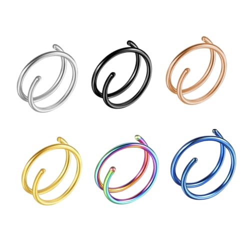 VALICLUD 6 Stück Teiliges Edelstahl Nasenring Spiralförmiges Piercing Nasenclips Modischer Nasenschmuck in Schwarz Gold Blau und Roségold für Damen und Herren von VALICLUD