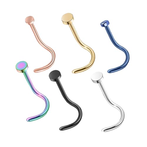 VALICLUD 6 Stück Teiliges Edelstahl Nasenstecker Flacher Kopf Nasenringe Schrauben Piercing Schmuck für Damen Herren in Silber Schwarz Gold Blau Bunt Roségold Modische und Langlebige von VALICLUD