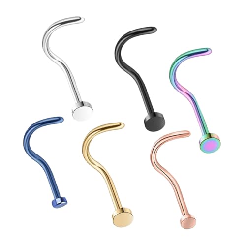 VALICLUD 6 Stück Teiliges Flache Nasenstecker aus Schraub Nasenringe in Silber Schwarz Gold Blau Roségold Hypoallergen und Langlebig Eleganter Nasenschmuck für Damen und Herren von VALICLUD