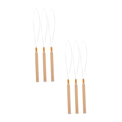 VALICLUD 6 Stück Teiliges Haarverlängerungs Holzgriff Edelstahl Häkelnadel und Fadeneinfädler Rutschfestes Haar DIY Werkzeug für Mikroringe Praktisches Profi tool für Friseure und von VALICLUD