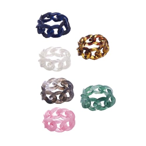 VALICLUD 6 Stück Teiliges Kreative Resin Fingerringe mit Einzigartigem Kettendesign Verstellbare Offene Ringe für Damen Modischer Schmuck für Festivals Partys und Zufällige Zufällige Farbe von VALICLUD