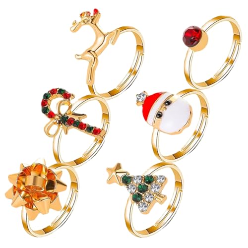 VALICLUD 6 Stück Teiliges Verstellbare Weihnachtsringe Cartoon Finger Ringe mit Niedlichem und Weihnachtsbaum für Weihnachtsfeier Partys Geschenkfüllung von VALICLUD