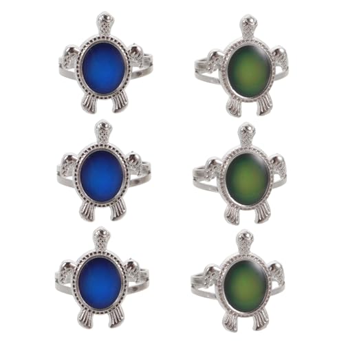 VALICLUD 6 Stück Teiliges Verstellbares Stimmungsring Meeresschildkröten-design Temperaturabhängiger Farbwechsel Leichter Fingerschmuck für Mädchen Modisches Partyzubehör Vielseitig Tragbar von VALICLUD
