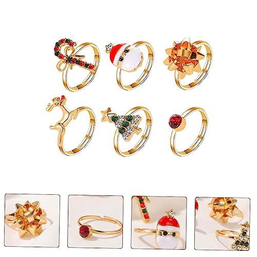 VALICLUD 6 Stück Weihnachtsbaum Ringe Set für Frauen Teiliges Verstellbares Ring Set mit Verschiedenen Farben Fingerdekoration für Festliche Anlässe und Winterpartys von VALICLUD