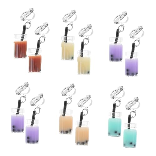 VALICLUD Milchtee Ohrclips Kreative Perlen Milchtee Ohrringe Kunststoff Leicht 6 Paar in Bunten Farben Damen Ohrschmuck Für Partys Und Alltag von VALICLUD