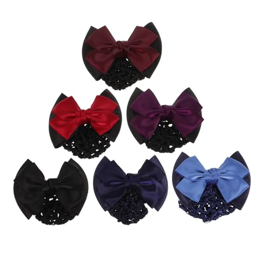 VALICLUD 6Stücke Teiliges Elastische Haarklammern mit Schleife Professionelles Haarnetz für Damen Rot Blau Schwarz Weinrot Dunkelviolett und Hellblau für Büro Partys von VALICLUD