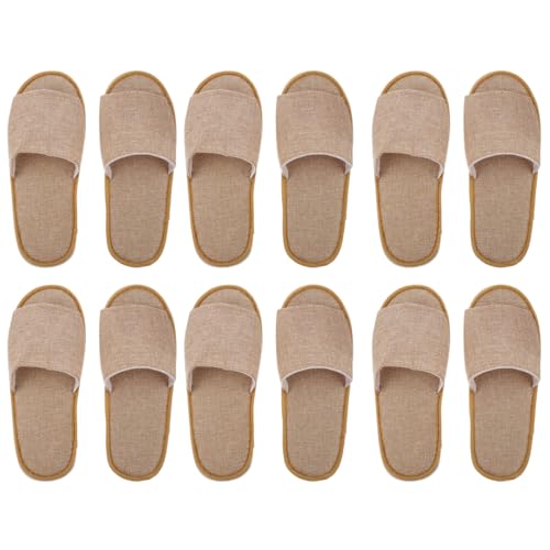 VALICLUD 6Paare Wiederverwendbar-hausschuhe Leinen für Hotel und Rutschfeste Atmungsaktive Slipper für Damen Offenem Zeh für Spa Badezimmer von VALICLUD