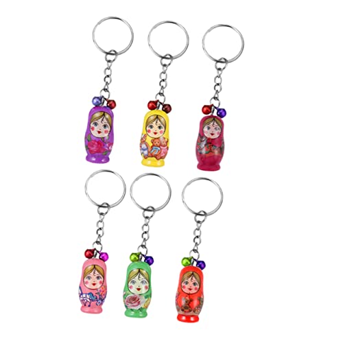 VALICLUD 6st Matroschka Autospielzeug Mini-Puppen-anhänger Schlüsselanhänger Mit Russischem Puppenanhänger Stapelspielzeug Babuszka Puppe Schlüsselanhänger Cartoon-schlüsselanhänger Hölzern von VALICLUD