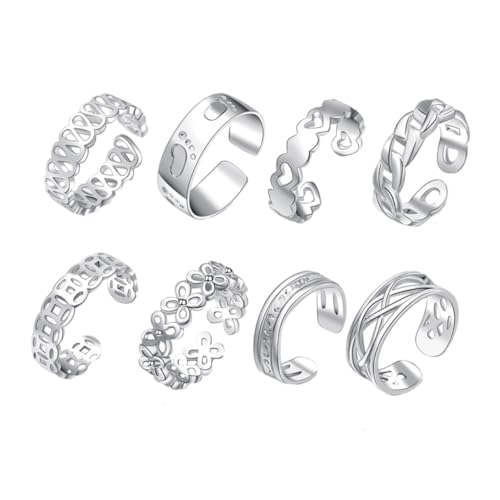 VALICLUD 8stücke Silberne Zehenringe Für Damen Verstellbar Hohle Zehenringe Mit Offenem Band Strand-fußschmuck Boho-sommer-fußschmuck Für Mädchen von VALICLUD