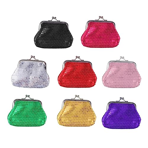 VALICLUD 8stücke Glänzendes Münzportemonnaie Für Junge Mädchen Mit Pailletten Kreative Aufbewahrungstasche Aus Strapazierfähigem Material Und Leicht in Rot Grün Schwarz Silber Gold von VALICLUD