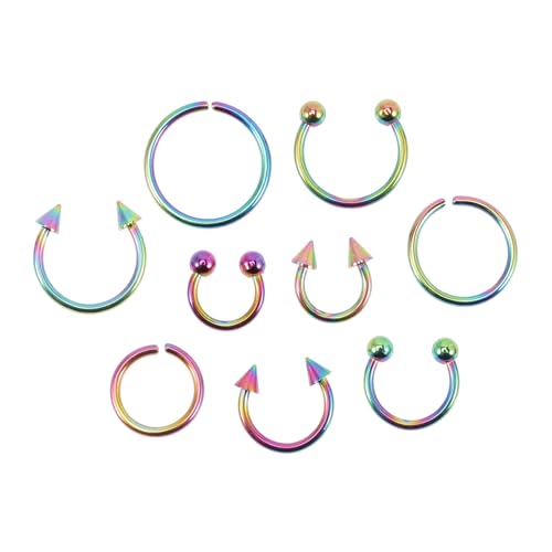VALICLUD 9 Stück Teiliges Nasen und Knorpelpiercing Bunte Creolen Nasenringe Lippen Cuff Damen Herren Modischer Körperschmuck Vielseitig Tragbar von VALICLUD