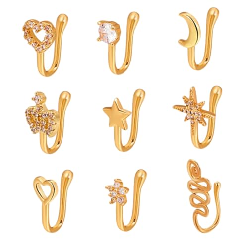 VALICLUD 9 Stück Teiliges No Piercing Nasenclip aus Kupfer Leichter Fake Nasenring mit U Förmigem Design Hautfreundlich Langlebig Modisches Nasendekor für Damen und Mädchen bei Festivals von VALICLUD