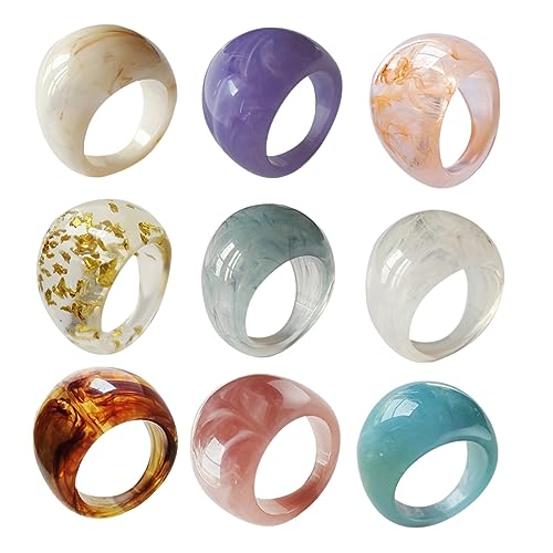VALICLUD 9 Stück Teiliges Resin Fingerring Modischer Transparenter Schmuck für Damen Vielseitig Stapelbar Eleganter Bunter Fingerschmuck für Alltag und Party von VALICLUD