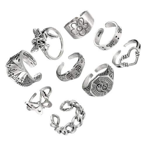 VALICLUD 9 Stück Teiliges Verstellbares Alloy Fingerschmuck mit Vintage Crying Face Design Punk Stil Herren und Damenringe für Festivals und Halloween Kostüme von VALICLUD