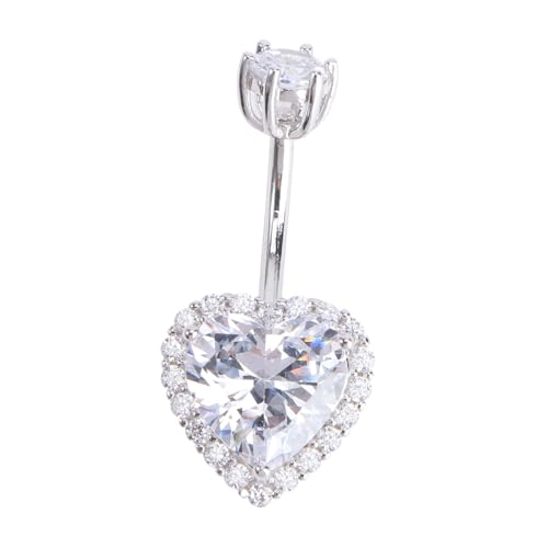 VALICLUD 925 Silber Bauchnabelring Herz Zirkonia Bauchnabelpiercing für Frauen Glänzendes Design Verschleißfest Pflegeleicht für Festivals und Partys von VALICLUD