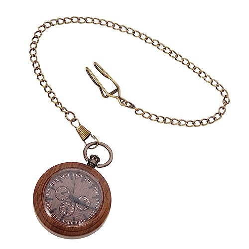 VALICLUD Taschenuhr Mit Kette Für Herren Aus Holz Glas Und Legierung Robust Und Bruchfest Tragbare Uhr Mit Passender Kettenlänge Für Komfort Und Aufbewahrung Dekorative Hängeuhr von VALICLUD