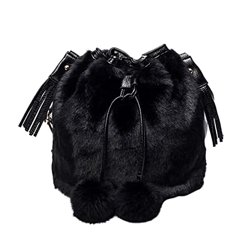 VALICLUD Schwarze üsch Bucket Bag Für Damen Modische Umhängetasche Mit Kordelzug Kreative Schultertasche Für Frauen Ideal Für Freizeit Und Alltag Fluffy Crossbody Bag VALICLUD Schwarze üsch Bucket Bag Für Damen Modische Umhängetasche Mit Kordelzug Kreative Schultertasche Für Frauen Ideal Für Freizeit Und Alltag Fluffy Crossbody Bag von VALICLUD