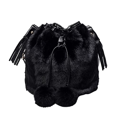 VALICLUD Armband Geldbörse Handtasche Dame Umhängetasche Schwarz Leopard Frau Mädchen Schultertasche Weiche Handtasche Mode Eimer Pompon zum Zeichnen Aufdruck Flauschiger Plüschbeutel von VALICLUD