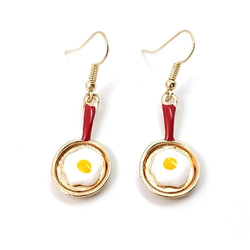 VALICLUD Asymmetrische Kleine Ohrstecker in Rot Niedliche Poached Egg Design Ohrhänger aus Leichtem Material Ohrclips für Frauen Origineller und Langlebiger Schmuck von VALICLUD