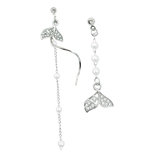 VALICLUD Asymmetrische Lange Meerjungfrau Ohrringe mit Perlen Quasten Ohrringe für Damen Modischer Ohrschmuck für Besondere Anlässe und Alltag Stilvolles Accessoire von VALICLUD