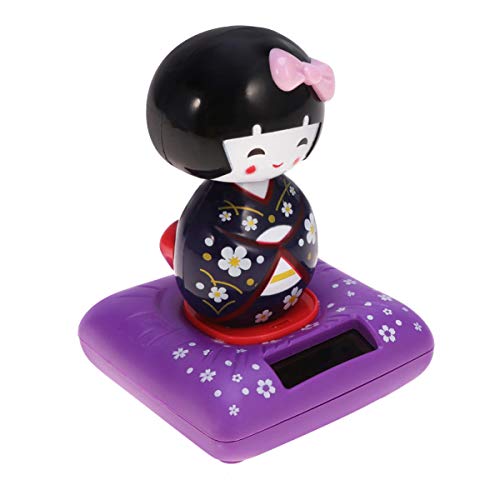 VALICLUD Auto Armaturenbrett Verzierung Japanische Kokeshi Statue Solar Powered Spielzeug Zittern Dashboard-Figur Japanische Puppe Solar-bommelspielzeug Kind Esstisch Weihnachten Violett von VALICLUD