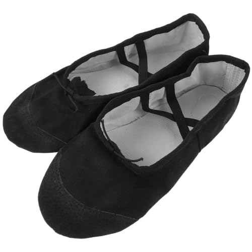 VALICLUD Ballettschuhe Canvas mit Geteilten Ledersohlen Atmungsaktive Leichte Yogaschuhe mit Elastischen Riemen Flexible Tanzschläppchen für Mädchen Schwarz von VALICLUD