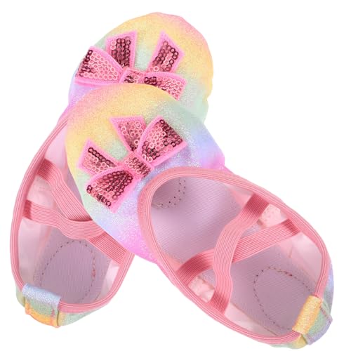 VALICLUD Ballettschuhe Mädchen Weiche PU Sohle rutschfest mit Schleife Glitzereffekt Atmungsaktiv für Ballett Jazz Moderne Tänze Ballettschläppchen Schnürsenkellos von VALICLUD