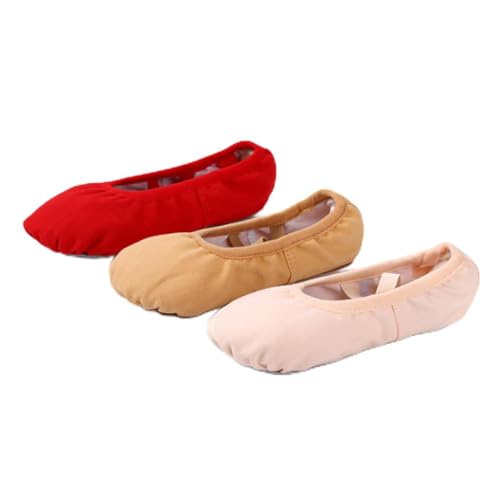 VALICLUD Ballettschuhe mit Weicher Sohle Elastischem Stretchband Atmungsaktiv rutschfest Leichte Tanzschläppchen für Yoga Ballett Modern Dance Geeignet für Mädchen und Frauen Rot von VALICLUD